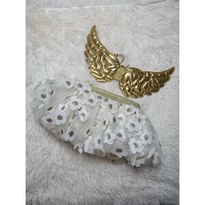 Baby Angel Outfit Gold Wings & Floral Tutu Skirt 0-12M – First Steps